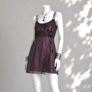 Slip Dress L/XL Black Purple Lace Babydoll Chemise Whimsigoth Vintage Ilusion